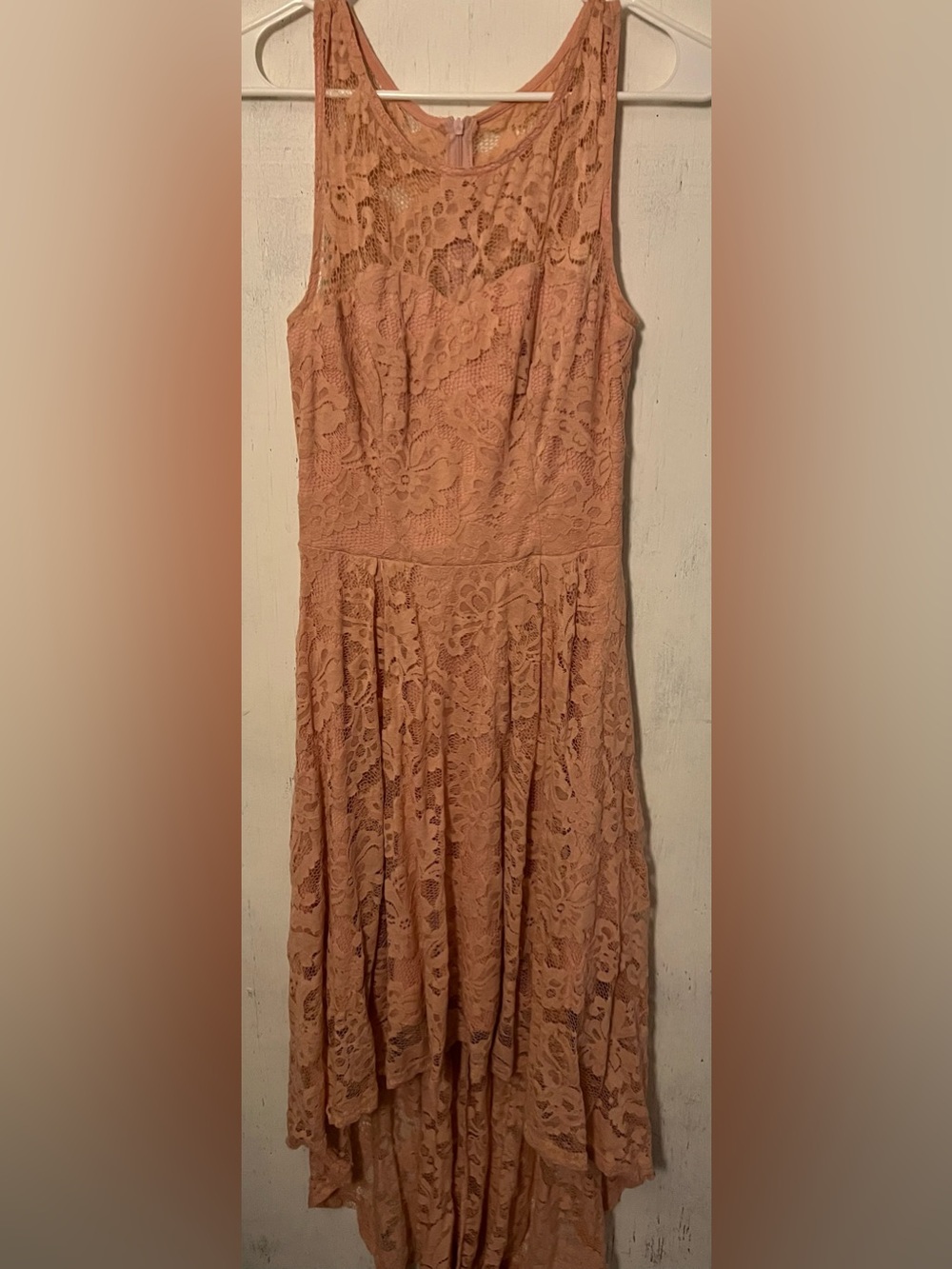 Peach Lace Strapless Dress